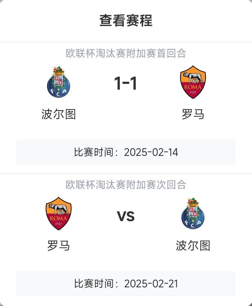 羅馬頂?shù)米?？意甲歐戰(zhàn)8隊3隊直通4隊出局，羅馬首回合1-1波爾圖